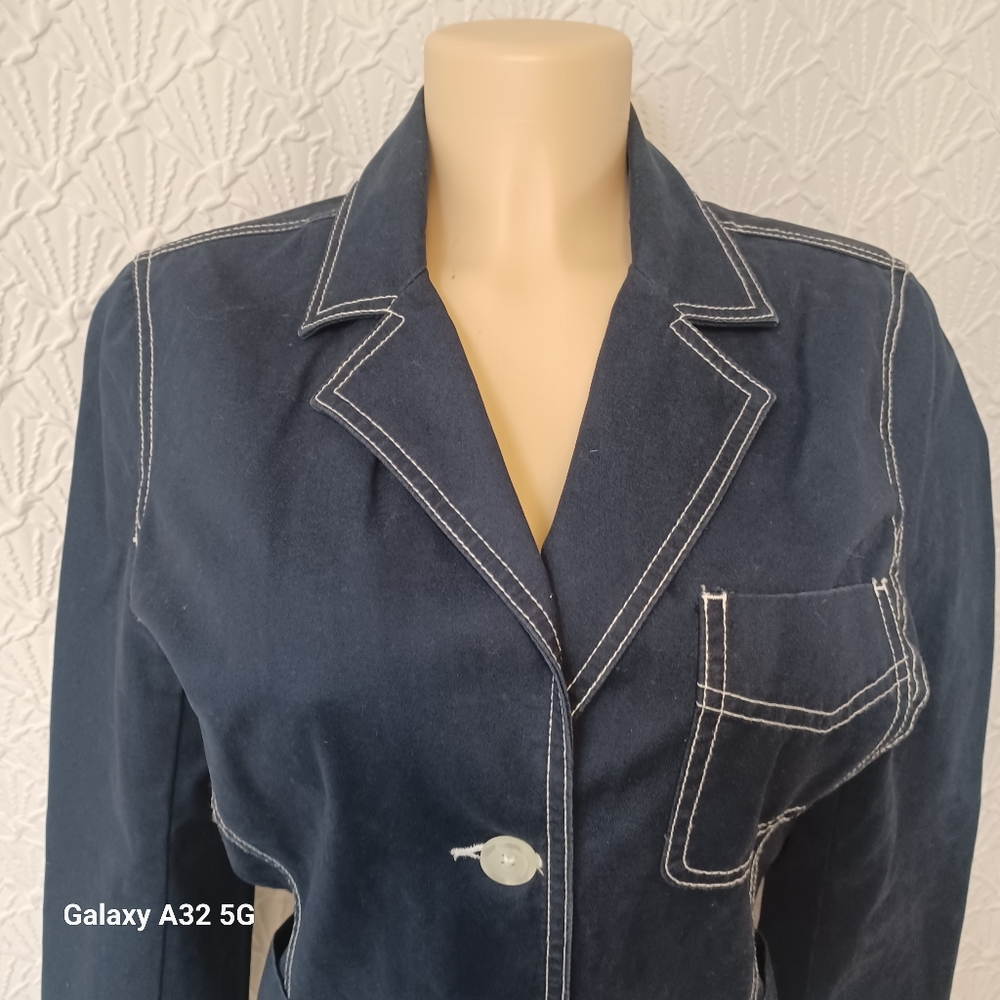 Isaac Mizrahi Women Size M Dark Blue Blazer Jackets with Contrast Stitching - Picture 5 of 12